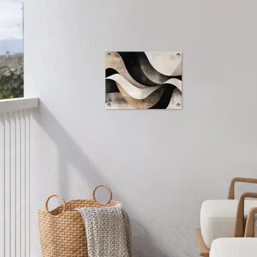 Abstract - Golven - Zwart - Verweerd tuinposter los doek klein -sfeer8