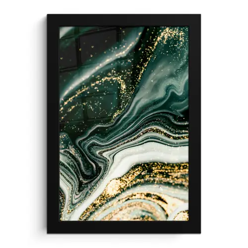 Marmerlook - Goud - Groen - Glitter - Design - Marmer fotolijst zwart zonder passe partout klein -3d
