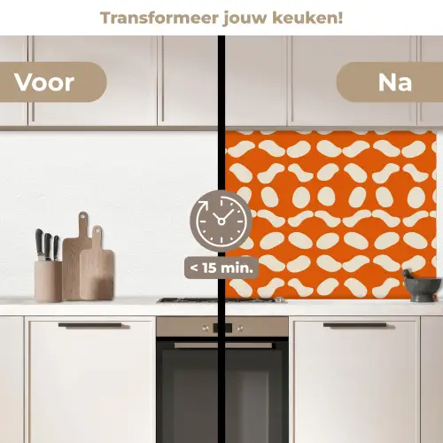 Oranje - Organische vormen - Wit keuken achterwand 2 middel 871 -voor-na2_NL