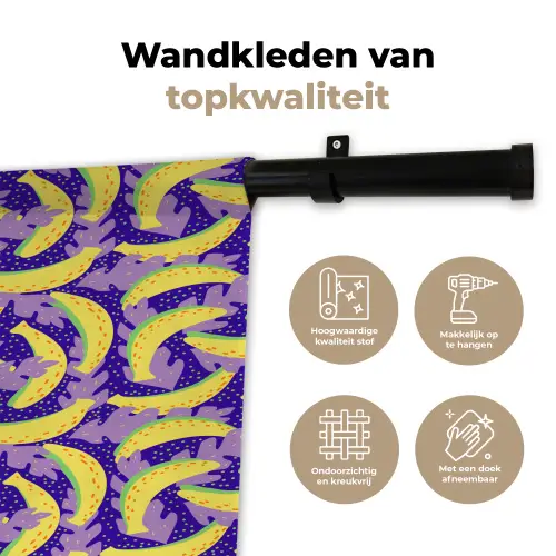 Bananen - Bladeren - Paars Wandkleed katoen klein 269 -sfeer2