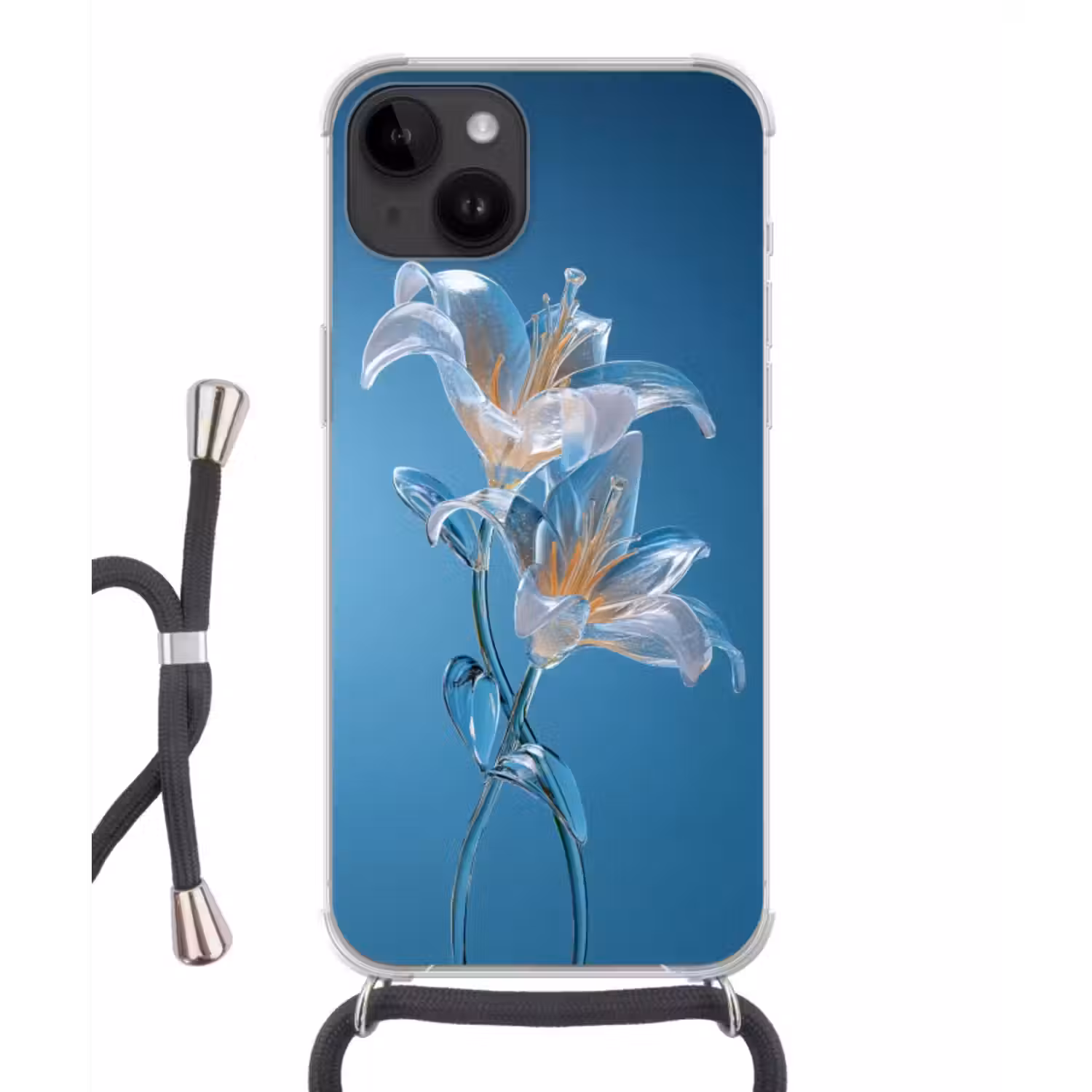 Telefoonhoesje crossbody - Lelies - Blauw - Glazen