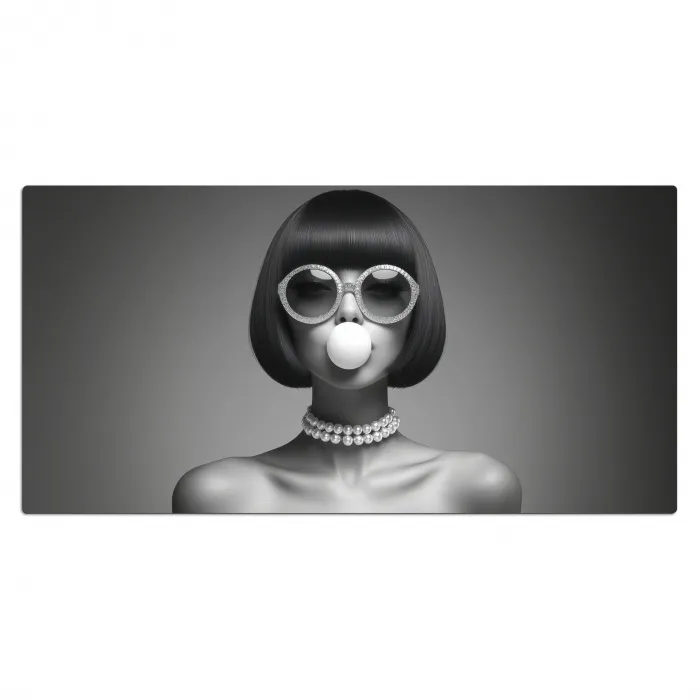 Vrouw - Zwart Wit - Ketting - Zonnebril Muismat XXL klein -3d_leeg