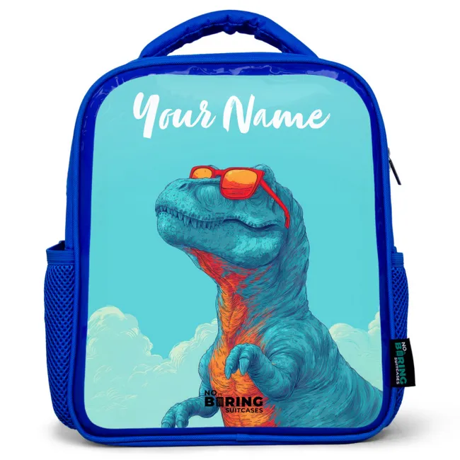Children's backpack with name - Blue - Dino - Sunglasses - Blue
