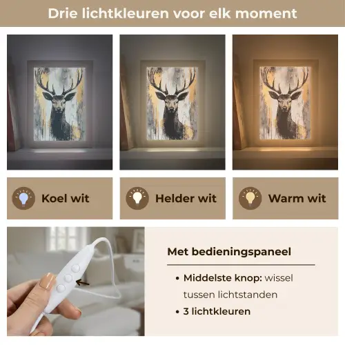 Abstract - Hert - Gewei - Goud Light Box met kabel (Tafellamp) klein -USP_lichtkleurNL