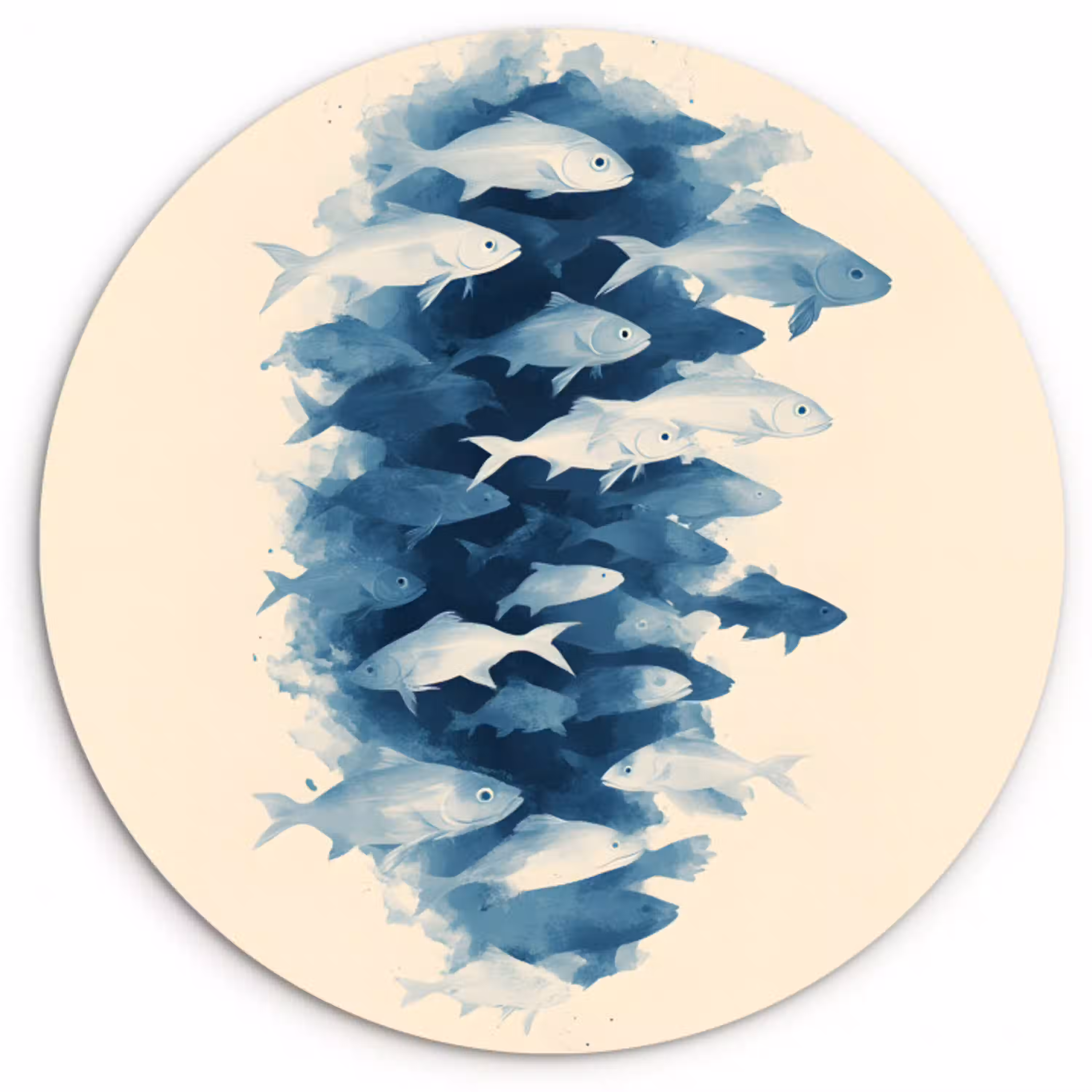 Vissen - Minimalistisch - Blauw Wandcirkel plexiglas klein -3d