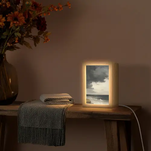 Kust - Golven - Rots - Storm Light Box met kabel (Tafellamp) klein -sfeer4