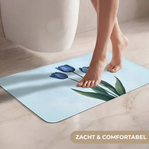 Tulpen - Blauw - Bladeren WCmat klein -USP_ZachtNL