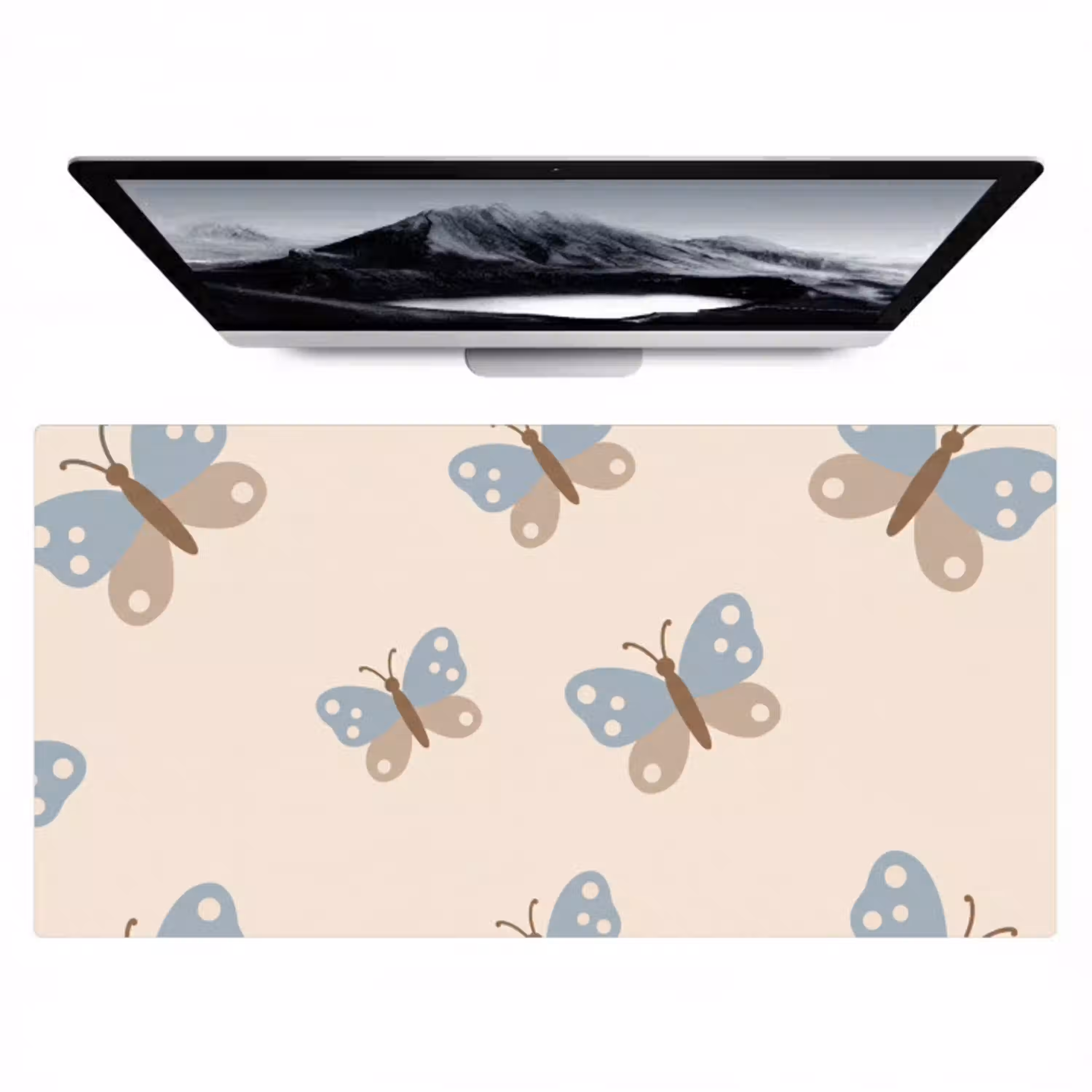 Insect - Vlinderpatroon - Abstract - Blauw - Beige Muismat XXL klein -zzz3d