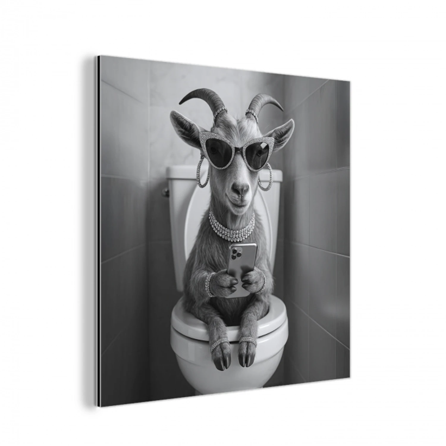 Geit - Telefoon - Toilet - Zwart - Wit aluminium wit klein -3d