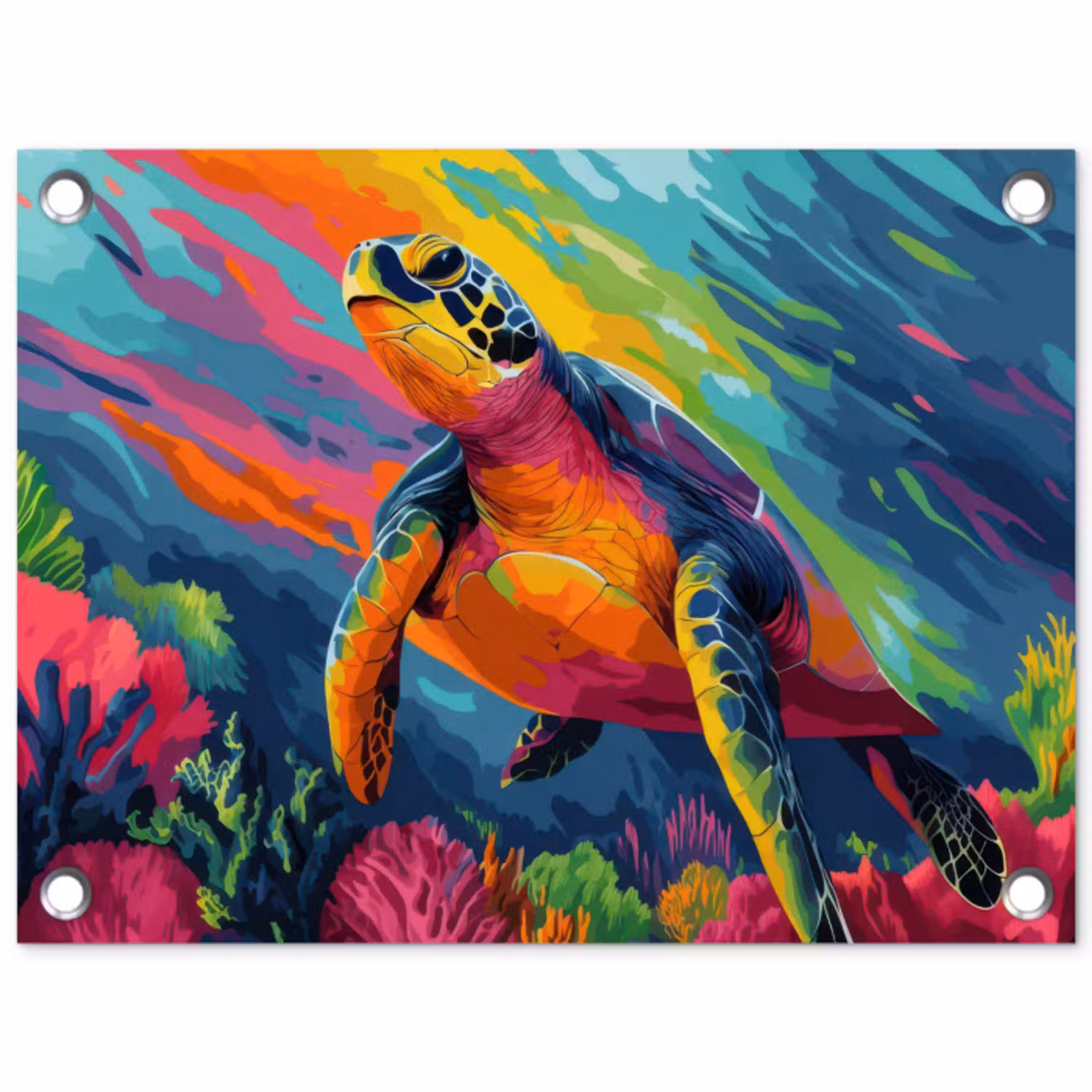 Koraal - Schildpad - Abstract - Water tuinposter los doek klein -3d
