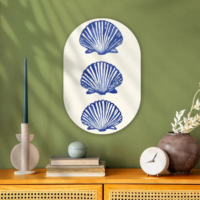 Schelpen - Blauw - Patroon Wandcirkel Ovaal Forex klein -sfeer2