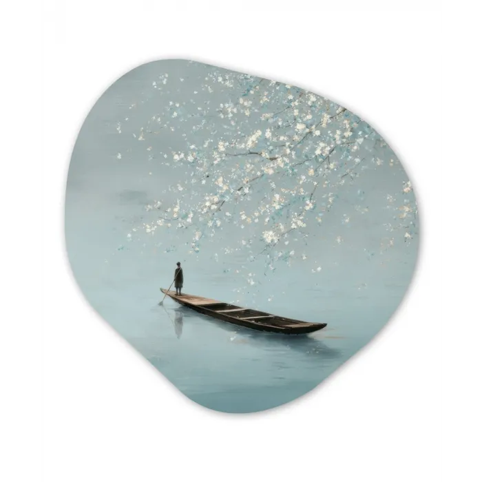 Bloesems - Minimalistisch - Wateroppervlak - Boot Wandcirkel Organisch Forex 3mm klein -3d