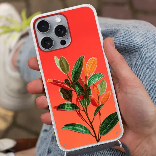 Bladeren - Nerven - Oranje - Structuur Hoesje iPhone 16 Pro Max met koord klein -sfeer3