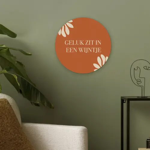 Oranje - Wijntje - Quote Akoestische PET Vilt - Rond klein -sfeer2