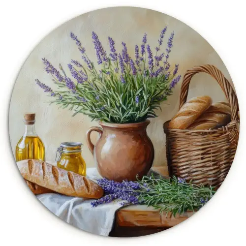 Lavendel - Brood - Stilleven Wandcirkel kunststof plaat 5mm dik klein -3d