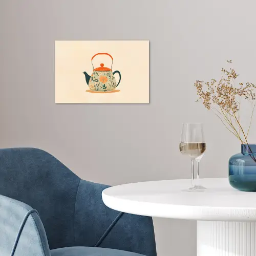 Oranje - Theepot - Bloemen - Bladeren poster papier klein -sfeer3
