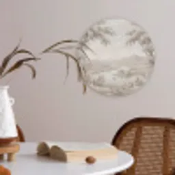 Rivierlandschap - Bergen - Natuur - Vintage - Beige Akoestische PET Vilt - Rond klein -sfeer3