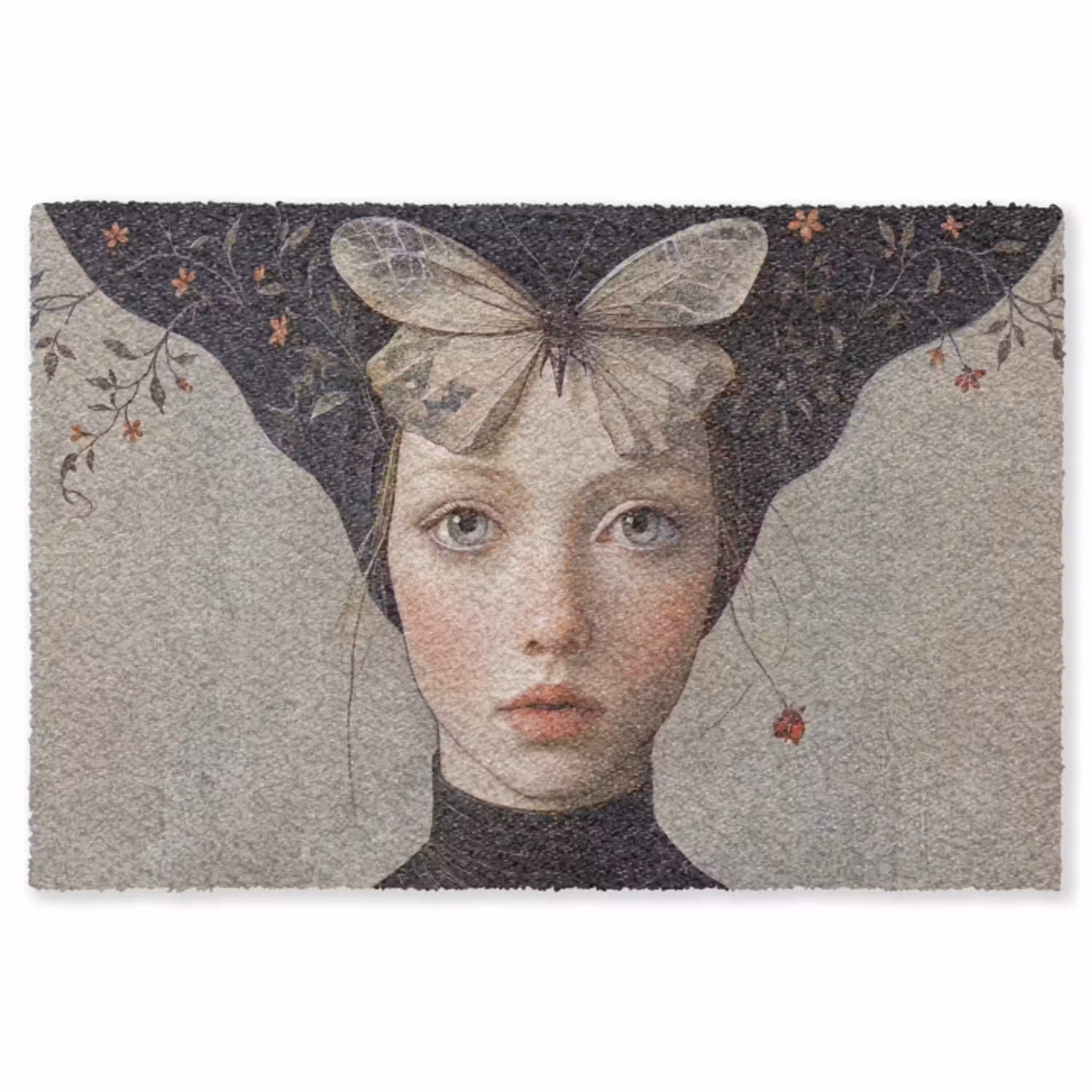Woman - Butterfly - Art - Classic - Muted Vloerkleed Rechthoek klein -3d