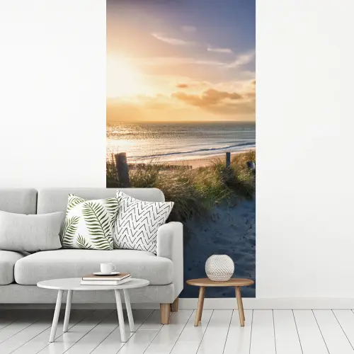 Zonsondergang - Strand - Duin - Gras - Bank fotobehang vinyl groot -woonkamer