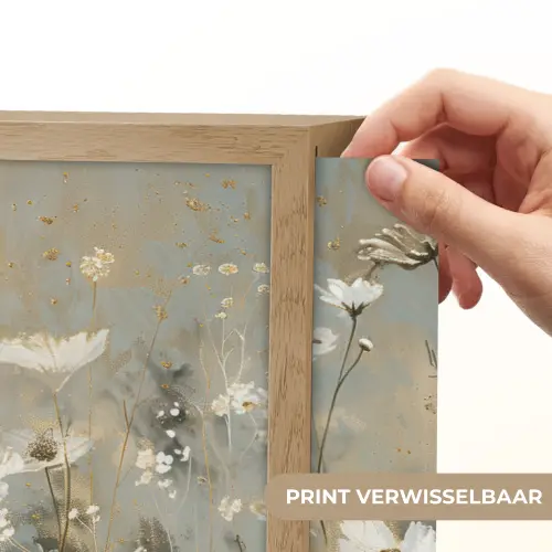 Bloemen - Wit - Natuur - Grijs - Modern Light Box met batterij (Wandlamp) middel -USP_websiteprintNL