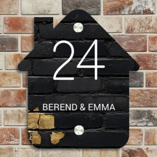 Stenen goud zwart - Klassiek Naambord Huisje klein -sfeer6