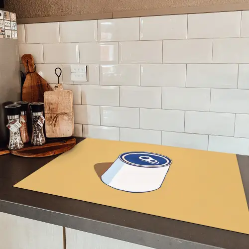 Blikje - Minimalistisch - Blauw - Illustratie Inductie beschermer vinyl 3mm klein -sfeer3