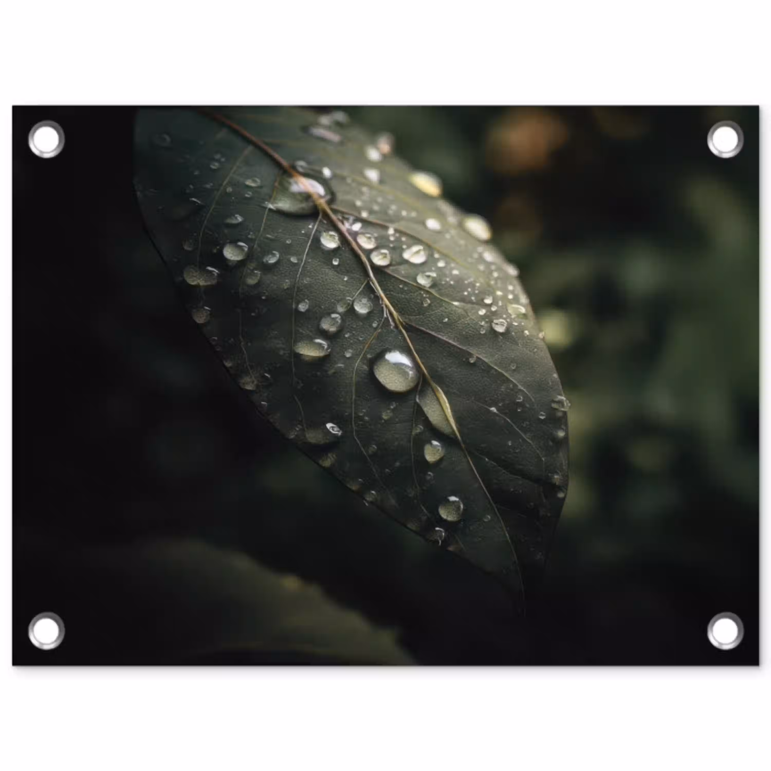 Blad - Groen - Nerven - Regendruppels tuinposter los doek klein -3d