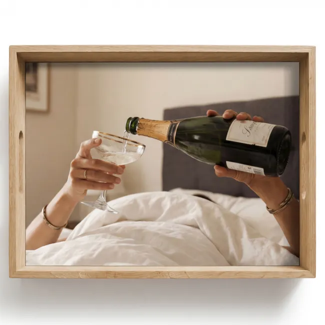 Tablett - Champagner - Bett - Seifenblasen