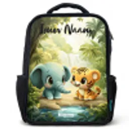 Olifant - Tijger - Bos - Jungle Rugzak - Zwart middel -3d
