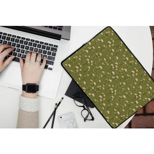 Landelijk - Bloemen -  Groen laptophoes neopreen klein 279 -bureau