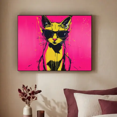 Kat - Art - Zonnebril - Roze Textielframe zwart klein -sfeer1