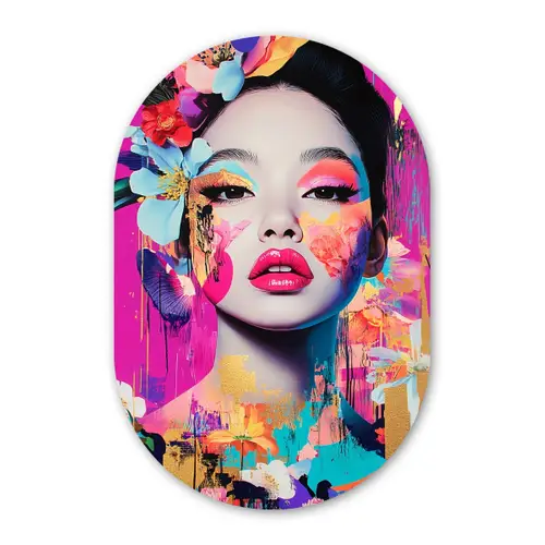 Vrouw - Portret - Abstract - Paars Wandcirkel Ovaal Forex klein -3d