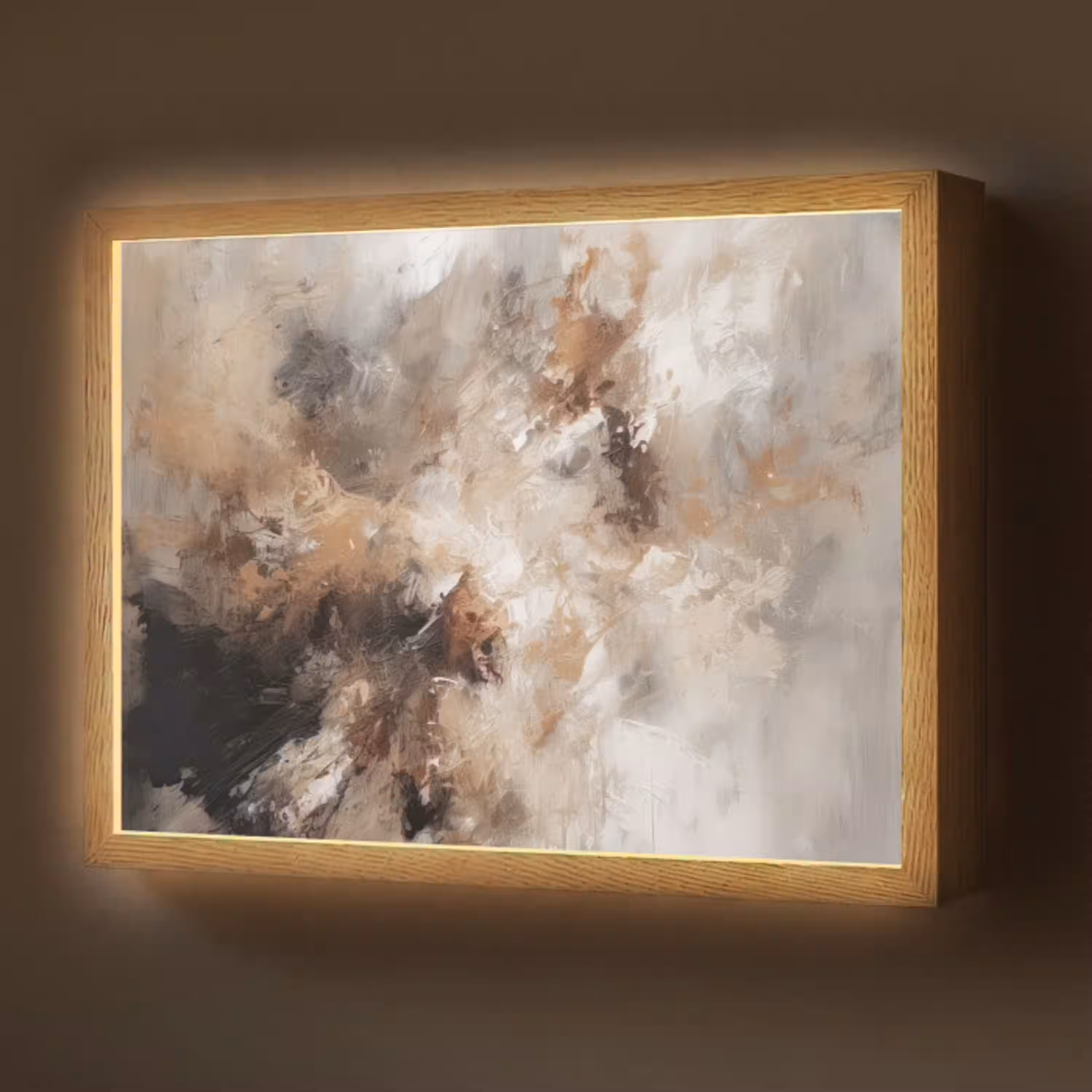 Verf - Abstract - Beige - Kunst Light Box met batterij (Wandlamp) middel -z3d_website