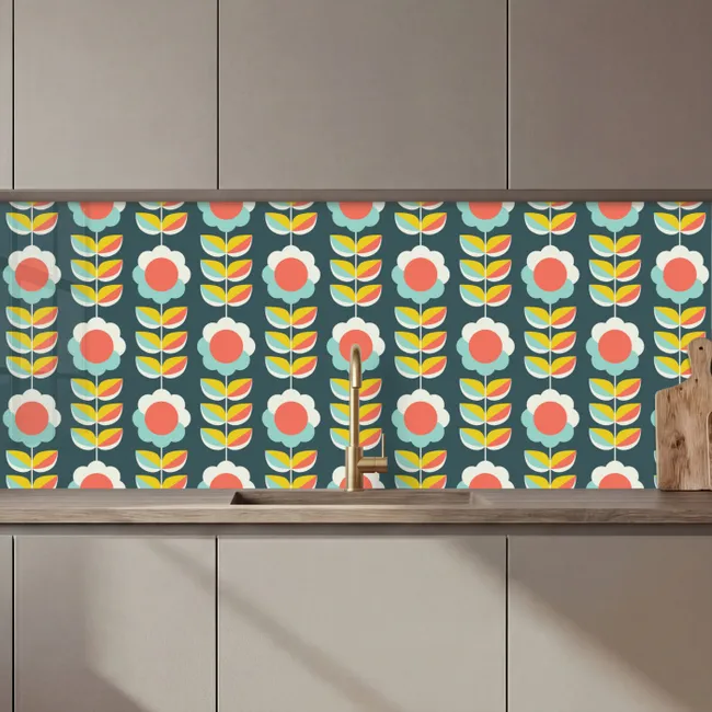 Crédence cuisine - Rétro - Fleurs - Scandinave