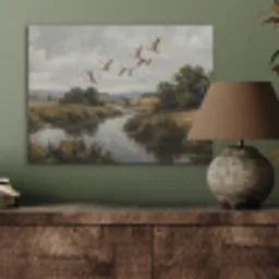 Eenden - Rivier - Landschap - Vlucht - Nostalgisch PET vilt klein -sfeer2