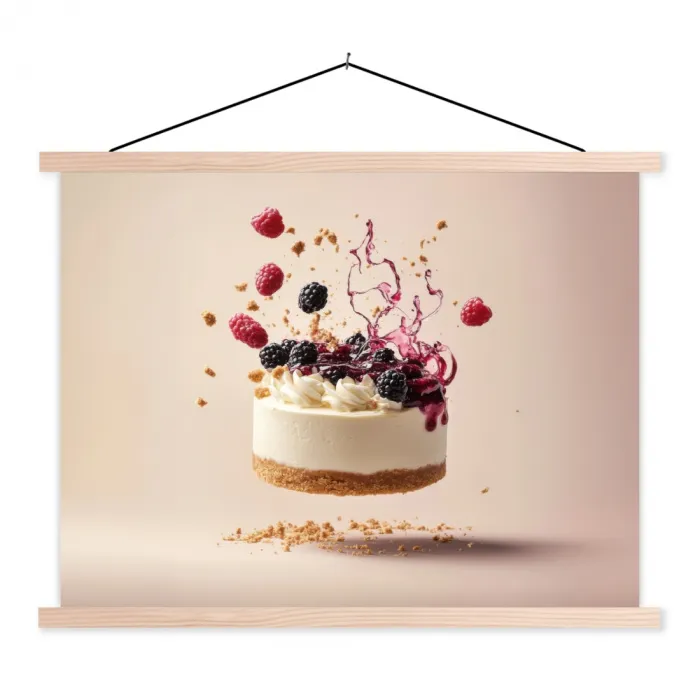 Cheesecake - Eten - Roze - Taart textielposter latten blank klein -3d