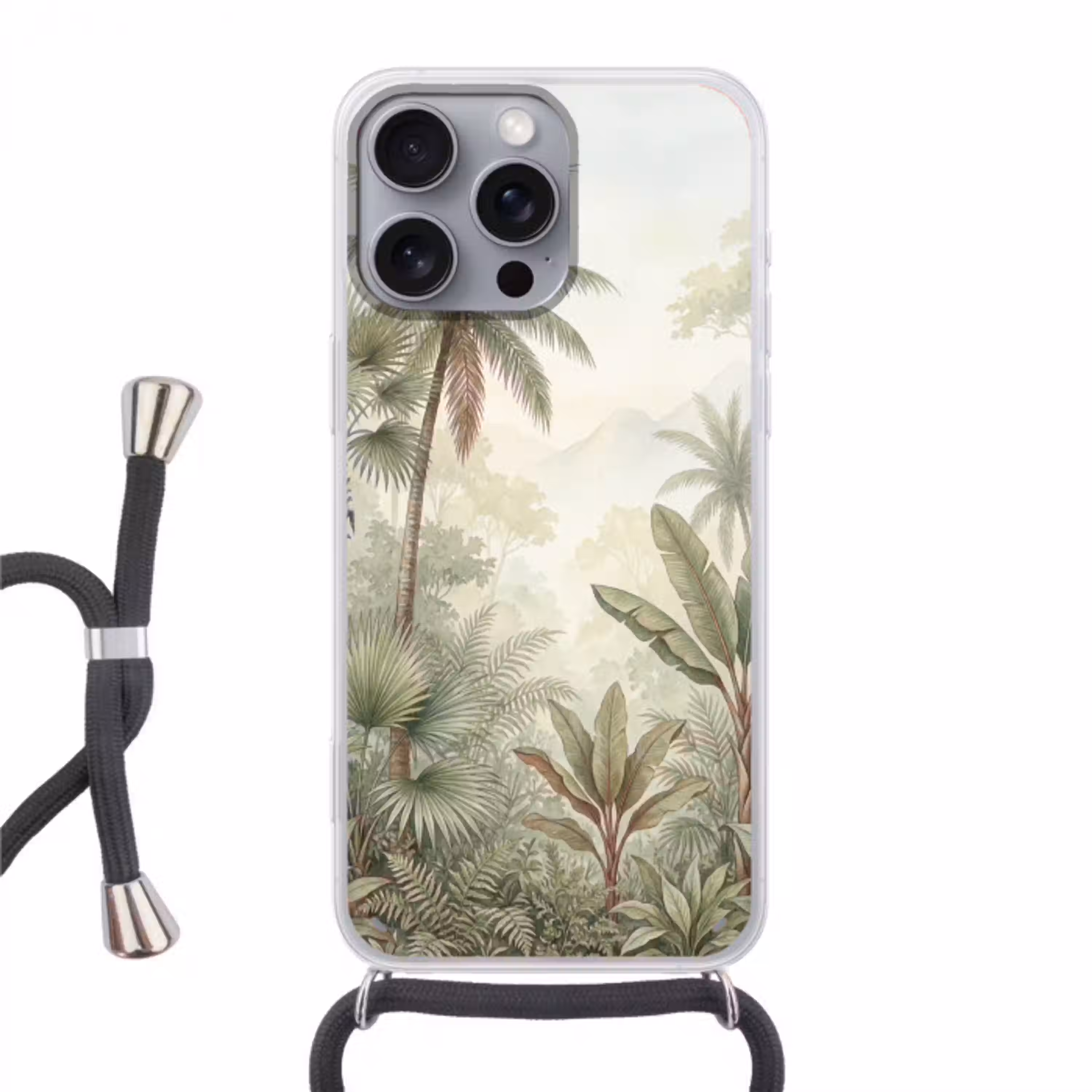 Natuur - Tropisch bos - Landschap - Aquarel - Groen Hoesje iPhone 16 Pro Max met koord klein -3d