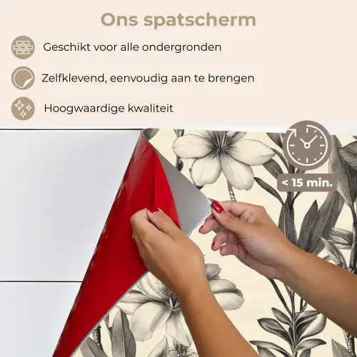 Klassiek - Botanisch - Zwart - Beige keuken achterwand spatscherm klein 900 -spatscherm_NL