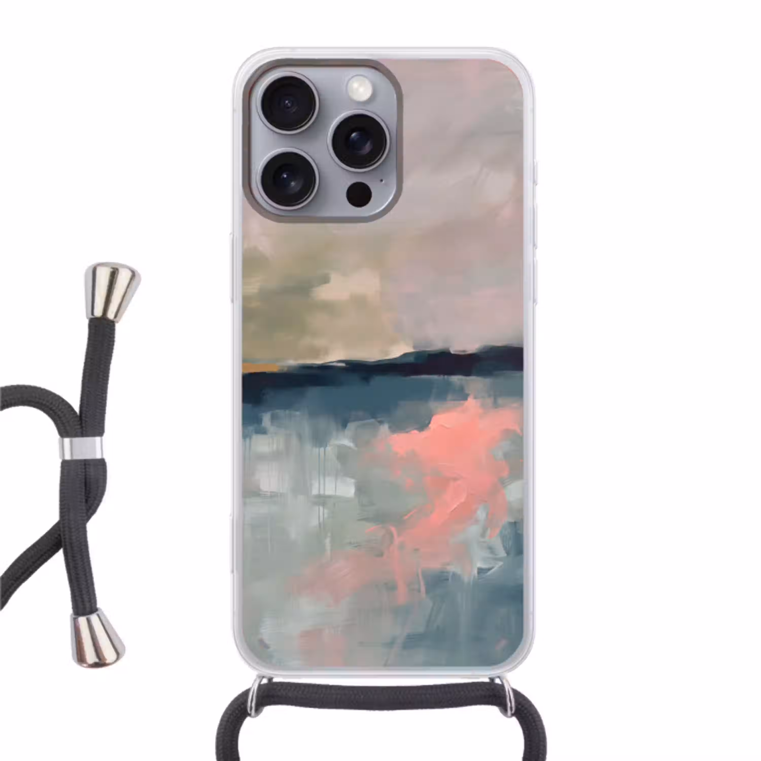 Abstract - Landschap - Kunst - Modern - Groen - Blauw Hoesje iPhone 16 Pro Max met koord klein -3d