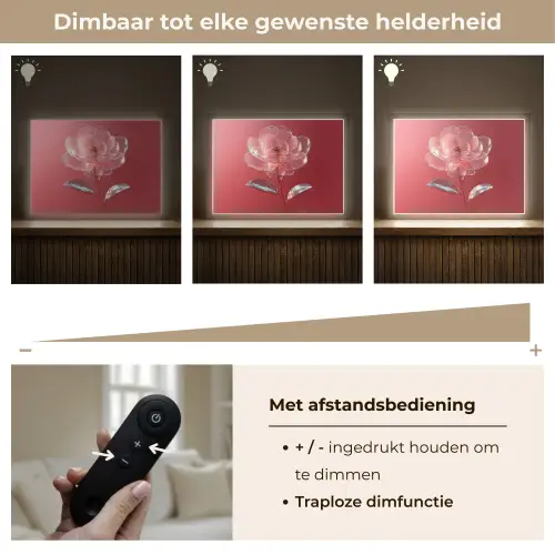 Sierlijk - Bloem - Roze - Glazen Light Box met batterij (Wandlamp) middel -USP_dimbaarNL