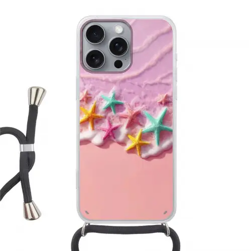Zeesterren - Strand - Golven Hoesje iPhone 16 Pro Max met koord klein -3d