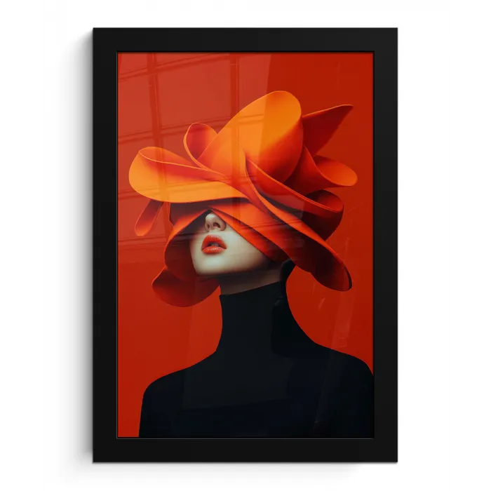 Oranje - Hoed - Vrouw fotolijst zwart zonder passe partout klein -3d