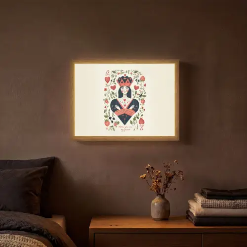 Speelkaart - Hartenkoningin - Bloemen - Hartjes Light Box met batterij (Wandlamp) middel -sfeer4