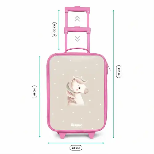 Pony omringd door stippen in beige kleuren Kinderkoffer - Roze klein -productfoto_formaten