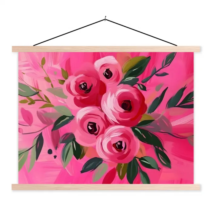 Bloemen - Verf - Roze textielposter latten blank klein -3d