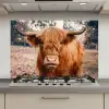 Koe- Schotse hooglander - Hoorns - Bruin - Landschap keuken achterwand spatscherm klein -3d_website