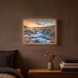 Waterval - Planten - Mos - Landschap - Zonsondergang - Rots Light Box met batterij (Wandlamp) middel -sfeer4