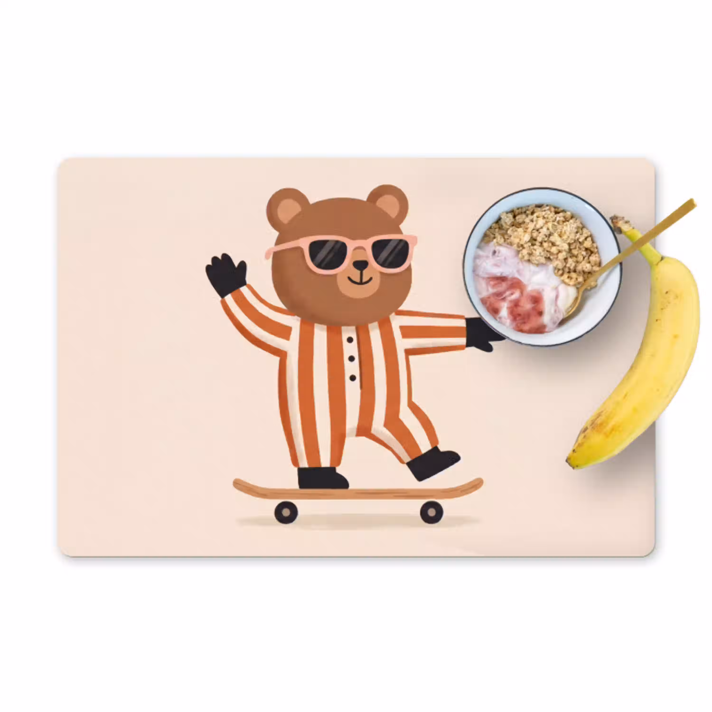 Dieren - Skateboard - Spel - Cartoon - Roze Placemat vinyl groot -zzzproduct_Kitchenyeah-website