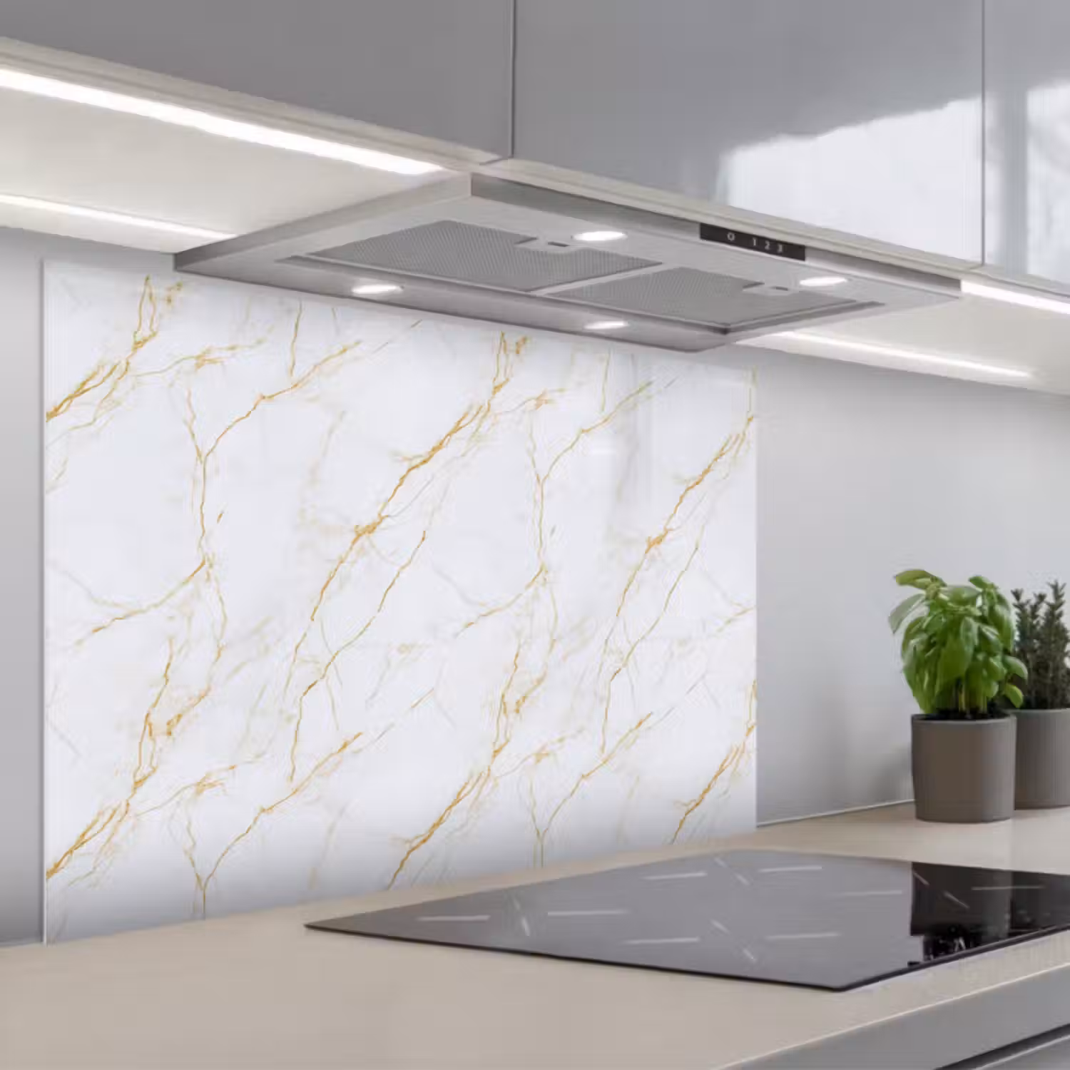 Spritzschutz Küche - Weiß - Marmor - Gold - Luxuriös