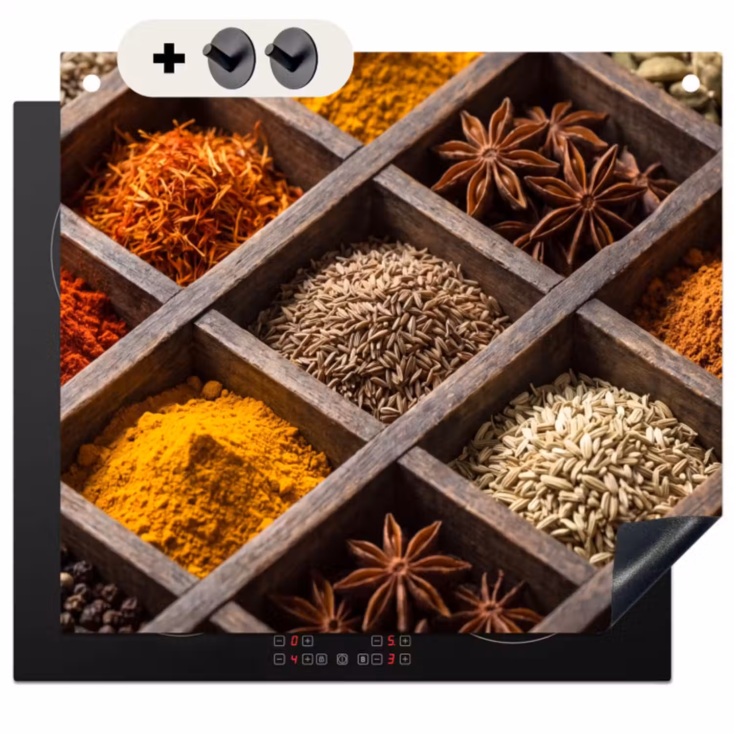 Inductie beschermer en spatscherm (2in1) - Kruiden - Houten - Eten